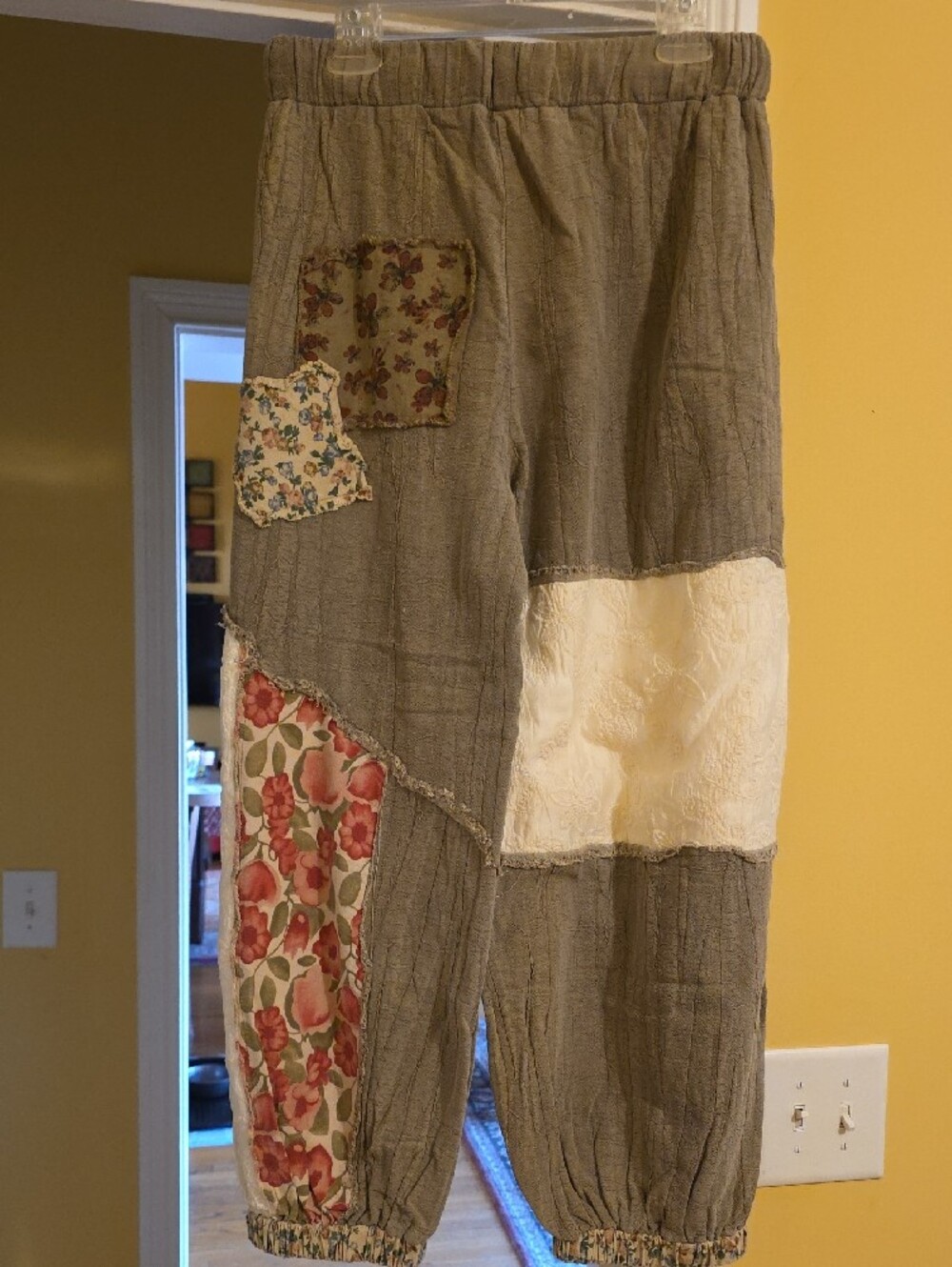 NWOT POL Patchwork Joggers in Olive, Cream and Floral - Picture 2 of 4